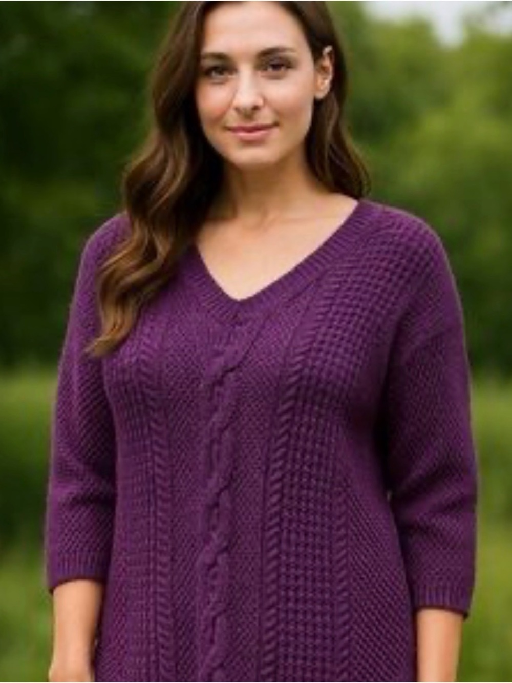 torrid Purple Cable Knit V-Neck Sweater